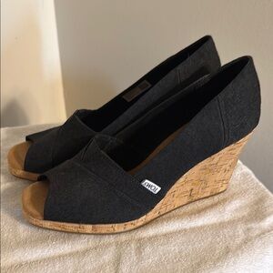 Toms Black and Tan Wedge Shoes with Suede Upper